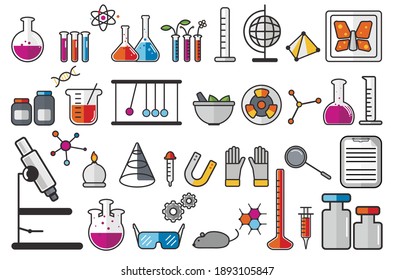 Illustration of chemistry laboratory instruments set