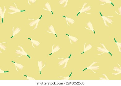 Illustration of chempaka flower with blooming on yellow background. (Scientific name Michelia alba DC.)