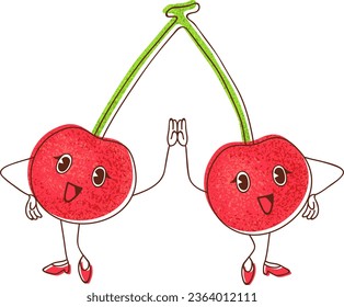 An illustration of cherries happily giving a high five gesture, symbolizing positivity and a cheerful attitude. This portrayal adds a playful and uplifting touch to food-related projects