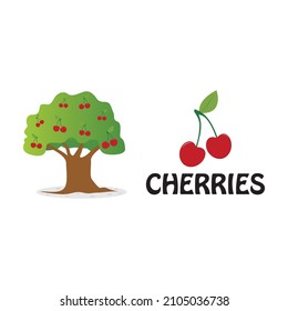 Ilustración de un árbol de cerezas aislado en el diseño del vector de fondo blanco