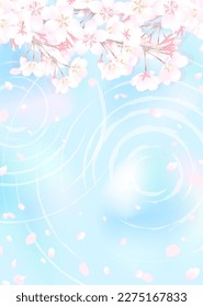 Illustration of cherry blossom branches and fantastic water surface, light, and ripples