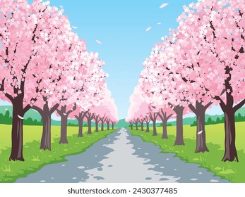 It is an illustration of a cherry blossom landscape.