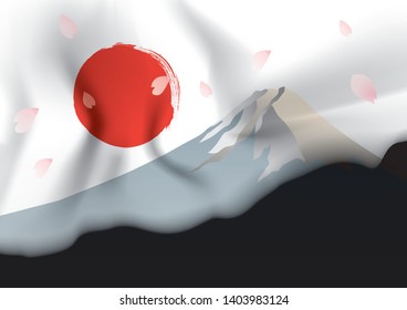 Illustration of cherry blossom and Mount Fuji representative of the national flag of Japan