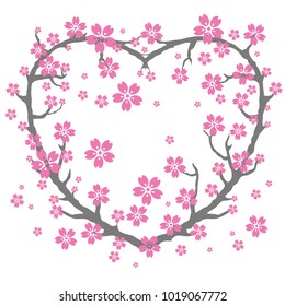 An illustration of cherry blossom tree in heart shape