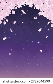 Ilustração de flores de cerejeira à noite e um céu estrelado