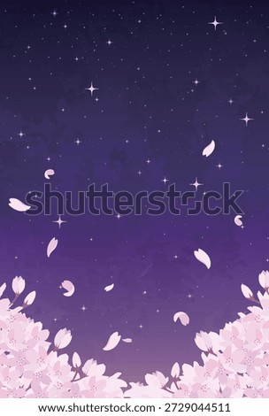 Illustration of Cherry Blossoms at Night and a Starry Sky