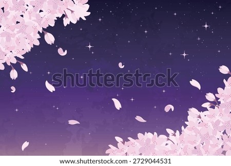 Illustration of Cherry Blossoms at Night and a Starry Sky