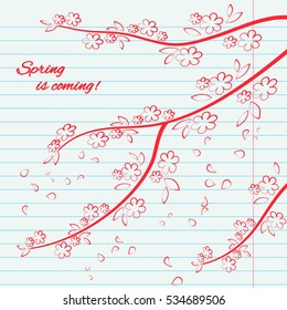 Illustration of the cherry blossoms on a notebook.