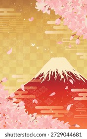 Ilustração de flores de cerejeira e Monte Vermelho Fuji