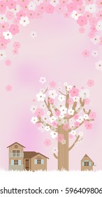 Illustration of Cherry blossoms in spring in pink watercolors.