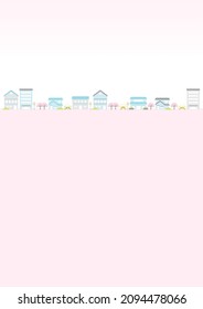 illustration of cherry blossoms and town