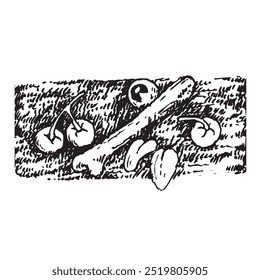 illustration of cherry, bone, and eyeball lying on the ground. very suitable for merchandise purposes.