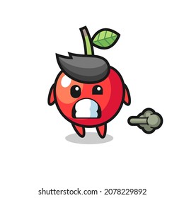 the illustration of the cherry cartoon doing fart , cute style design for t shirt, sticker, logo element