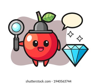 Illustration of cherry character with a diamond