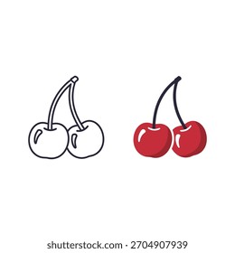 Illustration of a cherry fruit in black and red isolated on