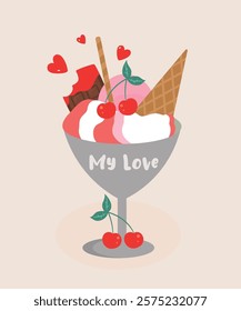 Illustration Cherry Ice Cream Corn and Chocolate Bar Taste