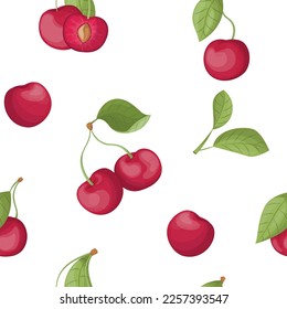  ilustración de cerezo aislado en fondo blanco, cereza con hojas, media cereza, pieza de cereza aislada