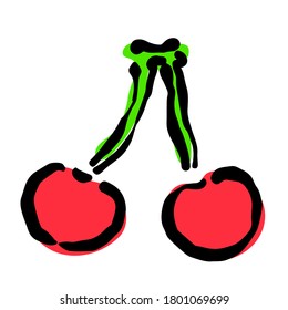 Dibujo de estilo de pincel Fruit Cherry
