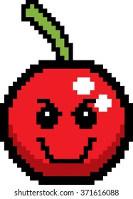 An illustration of a cherry looking evil in an 8-bit cartoon style.