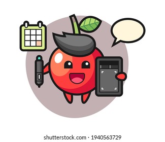 Illustration of cherry mascot as a graphic designer