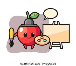 Illustration of cherry mascot as a painter