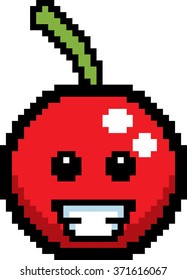 An illustration of a cherry smiling in an 8-bit cartoon style.