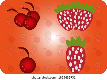 Illustration of cherry and strawberry fruit