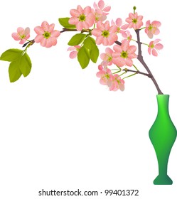 ilustración con rama de flor de cerezo en jarrón