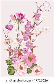 ilustración de cerezo y flores de puente