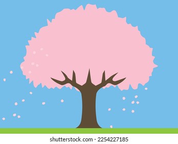 Illustration of a cherry tree with falling flowers