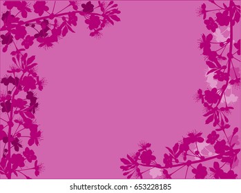 ilustración con flores de árbol de cerezo silueta de marco sobre fondo rosa