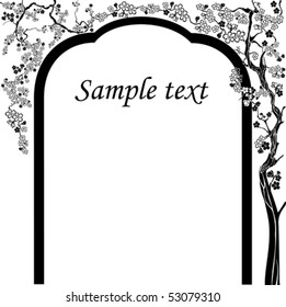 illustration with cherry tree flowers silhouette on white background