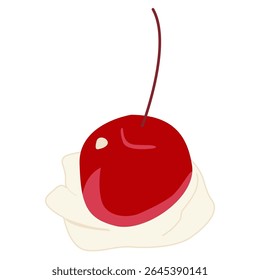 Illustration of Cherry with Whipped Cream cartoon style
