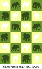 Illustration. Chess board with camels and elephants. Seamless pattern.