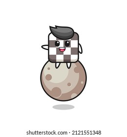 illustration of chess board cartoon sitting on the moon , cute style design for t shirt, sticker, logo element
