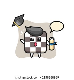 Illustration of chess board cartoon throwing the hat at graduation , cute style design for t shirt, sticker, logo element