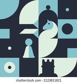 Illustration with chess and geometric elements. Design in abstract style.