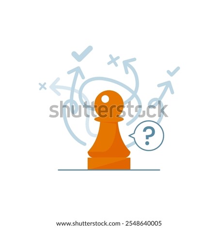 illustration of a chess pawn with multiple arrows pointing toward check mark and cross symbols, uncertainty in decision making or challenge of choosing the right strategy. planning, risk assessment