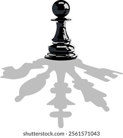 illustration of a chess pawn reflecting the shadow of other pawns in the game.