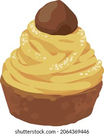 Illustration: Chestnut Mont Blanc.Isometric colorful illustration.Clip art of food.

