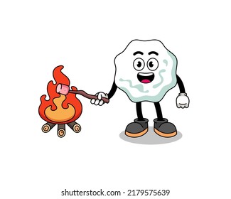 Illustration of chewing gum burning a marshmallow , character design