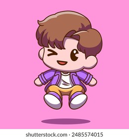 illustration of a chibi boy jumping happily