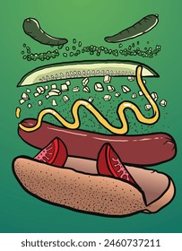 illustration of chicago hotdog ingredients - Vector