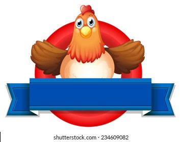 Ilustración de una gallina y una pancarta
