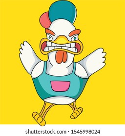 Illustration of chicken cartoon with funny color 