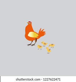 illustration of chicken and cub isolated on gray backdrop