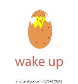 ilustración con pollo en huevo en fondo blanco
