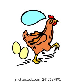 Illustration of a chicken and eggs on a white background