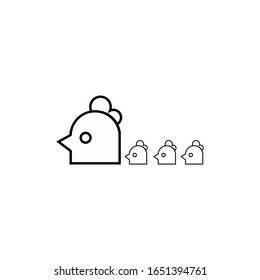 Illustration of chicken head in line style.three chicks. Design elements for logos, labels, signs, emblems, posters. Vector illustration