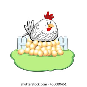 Illustration of chicken (hen) and eggs